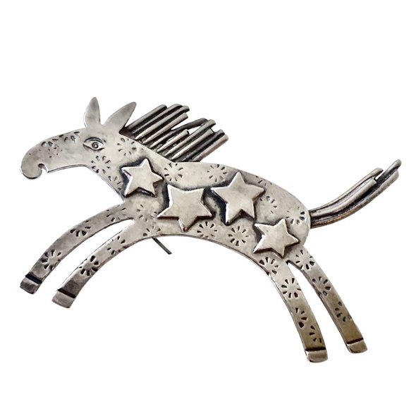 Artisan MIMI Sterling Silver Brooch Pin BLAZING STAR HORSE 1994 Signed - Picture 5 of 10